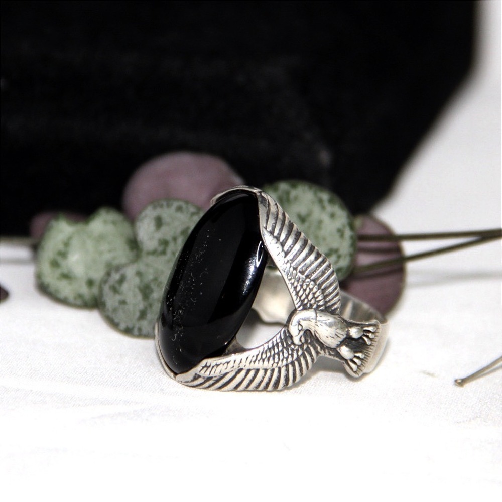 Carolyn Pollack Sterling Silver Black Onyx Eagle Ring Size 12 Gothic Punk Ring